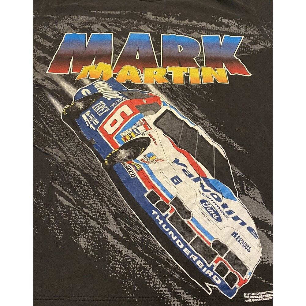 Mark Martin NASCAR VTG 90's All Over Print T Shirt L Valvoline Ford Roush READ